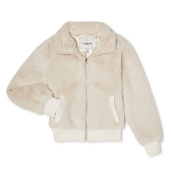 Girls Ivory Faux Fur Jacket With Pockets - Picture 4 of 4